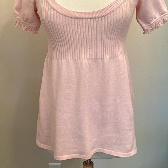 Boston Proper Baby Pink Ribbed Knit Short Sleeve Scoop Neck Chic Top Size Small - Picture 3 of 10